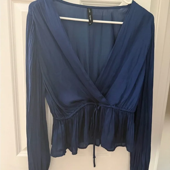 Mango Navy Wrap Blouse - Picture 2 of 3